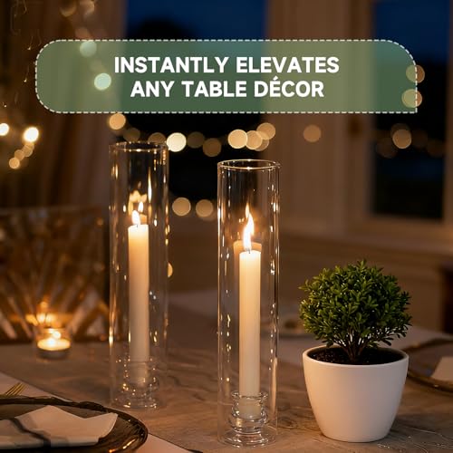 20 Pack Glass Hurricane Candle Holders 12.6" Open Ended Candlestick Tubes | Clear Bottomless Cylinders Holder Suitable Taper LED Candles for Wedding Party Christmas Table Centerpiece Decor
