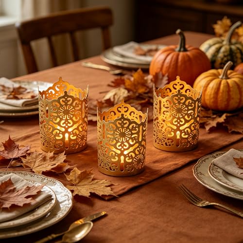 Hosley Set of 3 Gold Diamond Cut Candle Holders 4 Inches High Elevate Your Space with Elegant Metal Candle Holders in a Value Pack - color: Gold 3 Pack, size: 4 inch High