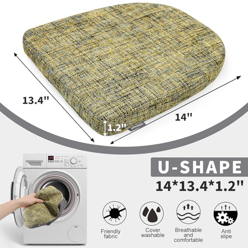 SINOSSO Memory Foam 14" Metal Chair Cushions 4 Pcs, Modern Interwoven Style Magnetic Chair Pads for Dining Kitchen Cafe Bistro Stackable Chair (U-Shape, Yellow, 4) - color: Yellow