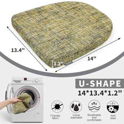 SINOSSO Memory Foam 14" Metal Chair Cushions 4 Pcs, Modern Interwoven Style Magnetic Chair Pads for Dining Kitchen Cafe Bistro Stackable Chair (U-Shape, Yellow, 4) - color: Yellow