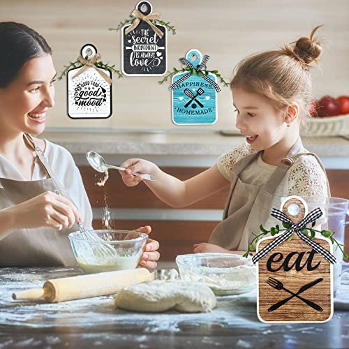 4 Pcs Wooden Kitchen Sign Rustic Kitchen Wall Decor | 3.5 x 5.9 Inch, Farmhouse Cutting Board Eat Sign Decor, Wood Wall Art Hanging Plaques for Home Dining Living Room Cafe