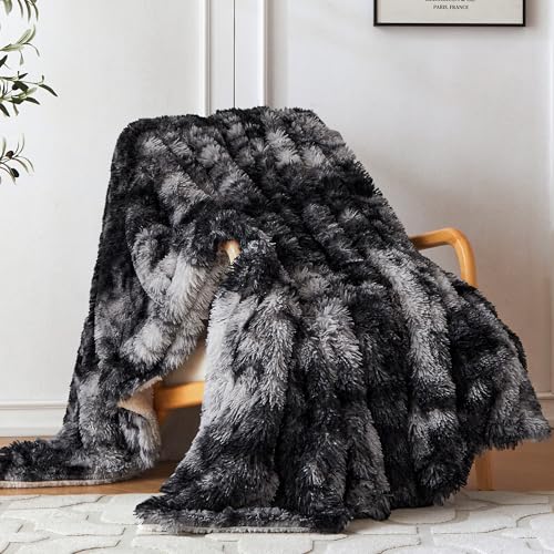 COOVA Ultra Soft Faux Fur Throw Blanket – Fuzzy Fluffy Cozy Microfiber Blankets, Warm Thick Plush Sherpa Fleece Throw Blanket for Couch,Bed,Sofa,Ideal Gift for Women.(Tie Dye Black, 50"x60") - color: Tie Dye Black, size: 50"x60"