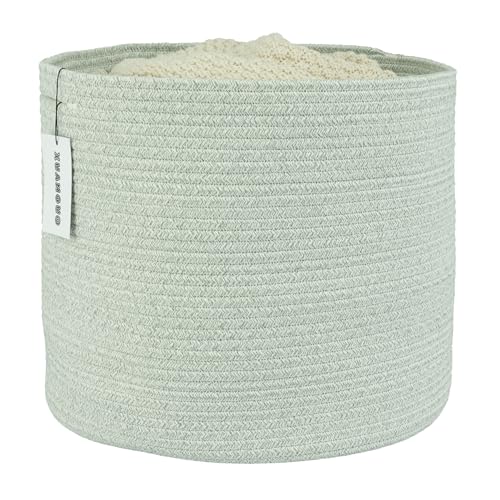 XUANGUO Cotton Rope Baskets For Girls Boys Kids 16”X14” Light Green | Baby Laundry Baskets, Blanket Basket, Nursery Bin; Round Woven Basket Organizer for Toy Storage, Blankets, Shoes and Clothes - color: light green