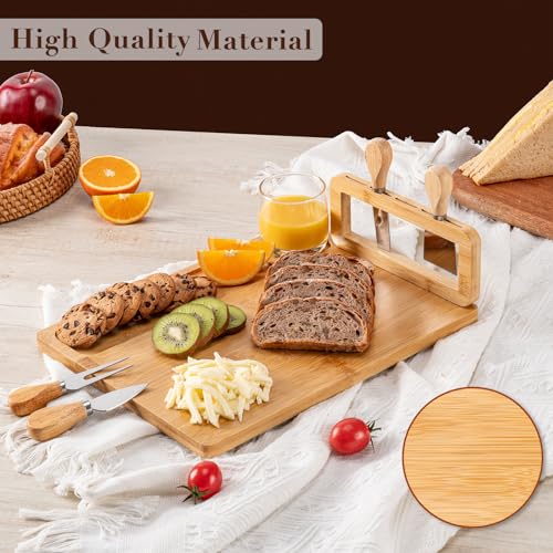AISOSO Charcuterie Boards,Personalized Bamboo Cheese Board Set with 4 Knife | Lightweight and Elegant Serving Platter Accessories for Entertaining Party Picnic, Housewarming and Wedding