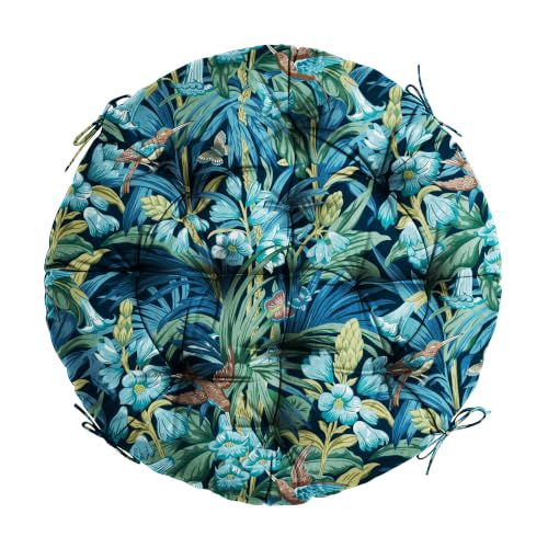 47" Round Tufted Floor Cushion, Thick Meditation Papasan with Ties | Filled with thick foam and ties. Soft padded surface keep long-sitting comfort, widely suited for indoor&outdoor seating. - color: Blue Flower