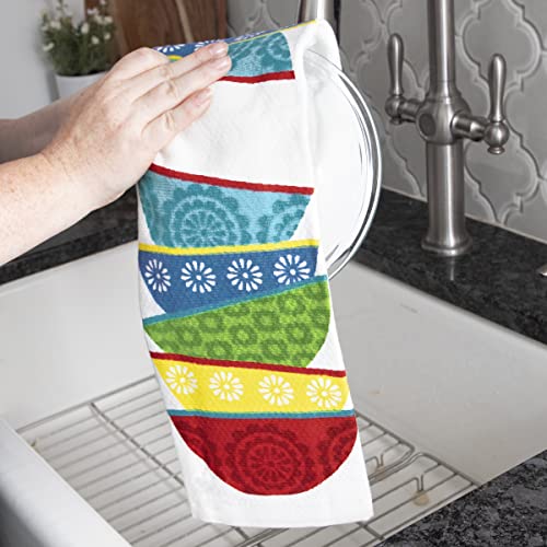 T-Fal Textiles Double Sided Print Woven Cotton Kitchen Dish Towel Set, 2-Pack, 16" x 26", Dish Stack Print