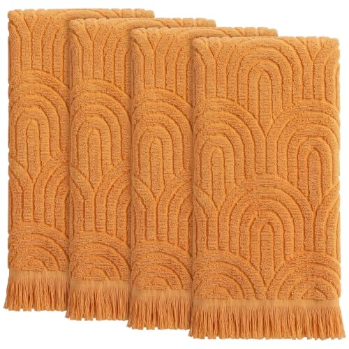 Tingjoo Decorative Hand Towels Bathroom 4 Pack Soft Boho Cotton Turkish Absorbent Face Towel Set for Boho Bathroom Decor Soft Kitchen Hotel Spa Farmhouse Guest Tea Gift(Orange) - color: Orange