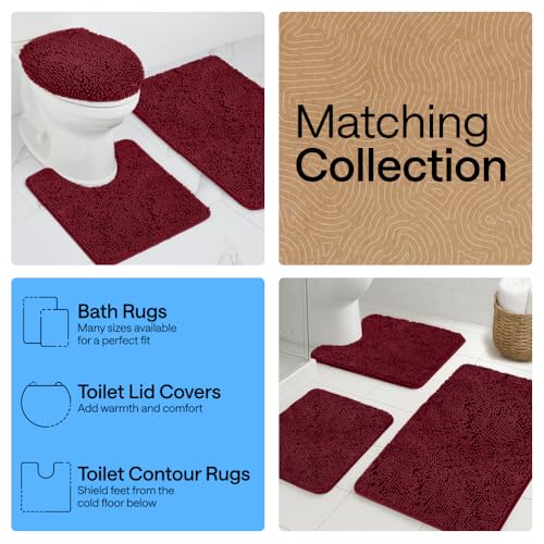 GORILLA GRIP Bathroom Rug Sets 3 Piece, Bath Mat Set and Oval Toilet Base with Rubber Backing, Plush Absorbent Shaggy Chenille Washable Mats, Includes 24x19.5, 24x17 and 36x24 Inch Rugs, Burgundy - color: Burgundy, style: 24"x19.5" + 24"x17" + 36"x24" - 3