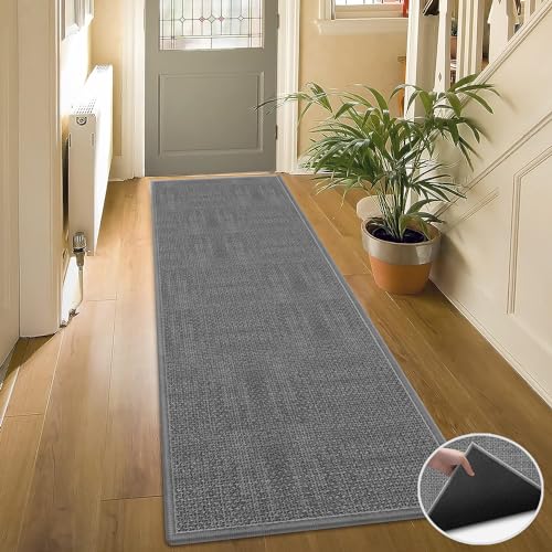 8FT Jute Hallway Runner Rug, Rubber Backed Absorbent Kitchen Runner Carpets, Grey Laundry Room Runner Mat, Grey - color: Grey, size: 2'4" x 8' (Rectangular)