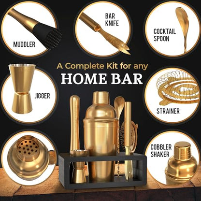 Highball & Chaser Cocktail Shaker Set: Bartender Kit for Home Bar Mixology Cocktail Bar Set Plus E-Book with 30 Recipes (Antique Gold) - color: Antique Gold