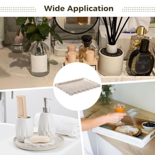 Natural Travertine Rectangle Vanity Tray, Natural Stone Tray with Scalloped Edge, Decorative Irregular Shape for Bathroom Countertop, Jewelry, Cosmetics, Candles, Lotion, Perfume, 12 x 8 in