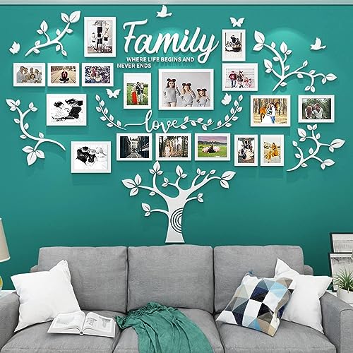 Family Tree Wall Decor - Picture Frames Collage 4x6 5x7 8x10 11x14 3D DIY-Acrylic Photo Frame for Living Room （White 57 * 81in） - color: White