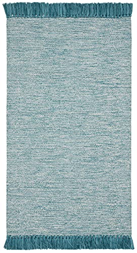 SAFAVIEH Montauk Collection Accent Rug - 3' x 5', Turquoise, Handmade Tassel Cotton, Ideal for High Traffic Areas in Entryway, Living Room, Bedroom (MTK610E) - color: Turquoise, size: 3' x 5' (Rectangular)