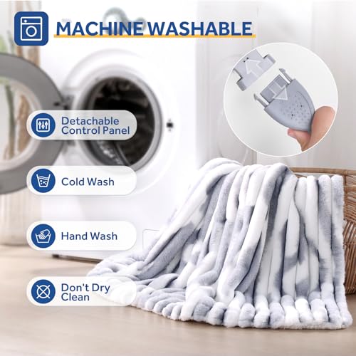 Sealy Electric Blanket Throw 50×60, Faux Fur to Sherpa, Blue White | Heated Blanket Throw with 6 Heating Levels, 2-10 Hours Auto Off, Overheat Protection, Machine Washable, ETC Certified - color: Blue White, size: Throw Size 50" x 60"
