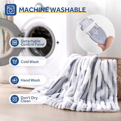 Sealy Electric Blanket Full 72×84, Faux Fur to Sherpa, Blue White | Heated Blanket with 10 Heating Levels, 1-12 Hours Auto Off, Overheat Protection, Machine Washable, ETC Certified - color: Blue White, size: Full Size 72" x 84"