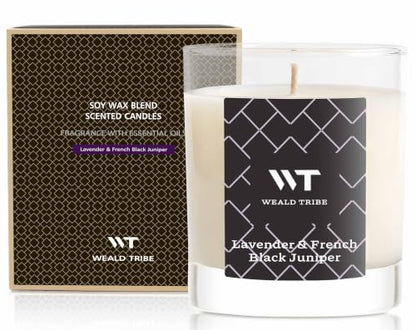 Lavender & French Black Juniper Jay Candles Soy Wax Blend | 7.06 oz Long Lasting Scented Candles For Home Air Freshener - Hand Poured Gift Candles With Essential Oil