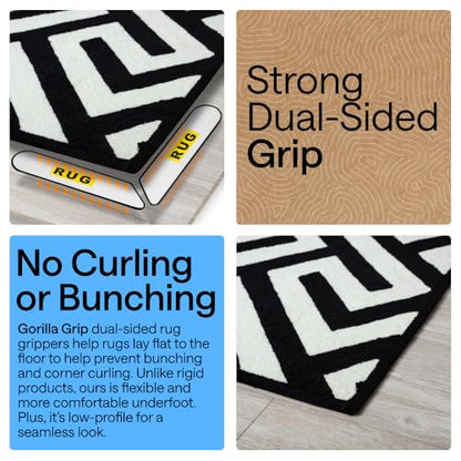 GORILLA GRIP® Rug Grippers, Extra Long Reusable Double-Sided Adhesives Pads Keep Area Rugs Corners Flat, Grips Hardwood, Tile and Laminate Floors, Renter Friendly, Holds Down Carpet in Place, 8 Pcs