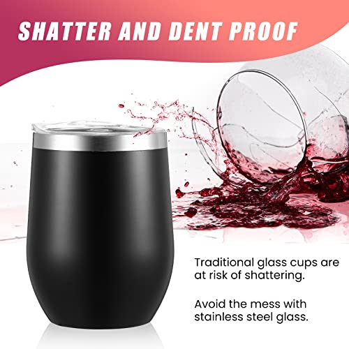 Remagr 16 Pack Stainless Steel Wine Tumblers 12 oz Insulated Vacuum Wine Cup Set Double Wall Stainless Steel Stemless Mug Glasses for Coffee Soda Whiskey Outdoor Travel (Black) - color: Black