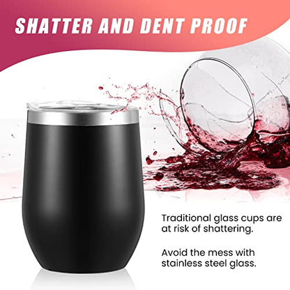 Remagr 16 Pack Stainless Steel Wine Tumblers 12 oz Insulated Vacuum Wine Cup Set Double Wall Stainless Steel Stemless Mug Glasses for Coffee Soda Whiskey Outdoor Travel (Black) - color: Black