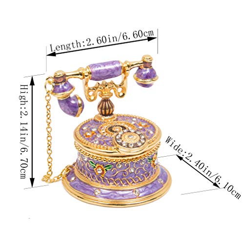 QIFU Hand Painted Purple Telephone Style Enameled Trinket Box Hinged Unique Gift for Family - color: T2 Purple
