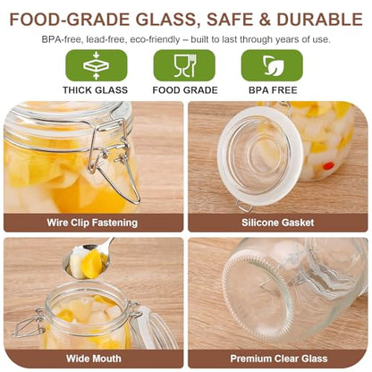 Glass Jars with Airtight Lids, 26oz Glass Storage Jars Set of 6, Thick Food Storage Containers for Pantry Organization, Kitchen Counter, Coffee, Pasta, Cereal - size: 26 fl oz x 6 - Round