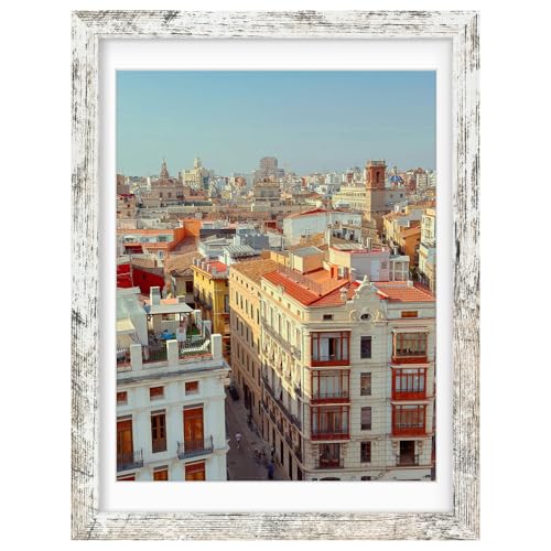 Frametory 12x16 Picture Frame with Mat for 11x14, Distressed White | for 12 by 16 inch Poster Print Diamond Painting Frame, Wall Mounting - color: Distressed White, size: 12X16 - 11X14