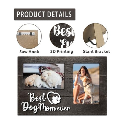 Dog Mom Gifts, Mothers Day Dog Mom Gift for Dog Lover, Dog Lovers for Women 3D Photo Frame Hold 4x6 Inches Two Photos - Great Dogmom Ever Picture Frame Present for Her - color: Dog Mom