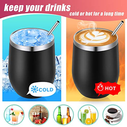 Remagr 16 Pack Stainless Steel Wine Tumblers 12 oz Insulated Vacuum Wine Cup Set Double Wall Stainless Steel Stemless Mug Glasses for Coffee Soda Whiskey Outdoor Travel (Black) - color: Black