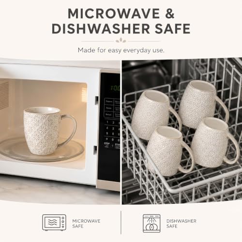 Coffee Mugs Set of 4, 16 Oz Ceramic Coffee Mugs, Large Porcelain Embossed Cups for Cocoa, Tea, Milk, Mocha, Cappuccino, Microwave & Dishwasher Safe, Comfort Handle, 3.5 x 4.5 inch - color: C1