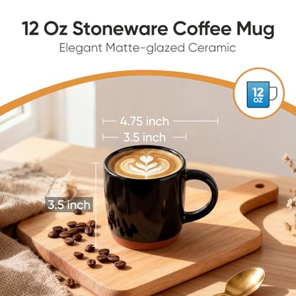 E-far Ceramic Coffee Mug Set of 4, 12oz Stoneware Coffee Cup with Handle, Porcelain Tea Cups, Modern Farmhouse Latte Mug Gift Set for Women & Men, Microwave Safe, Matte Black - color: Matte Black