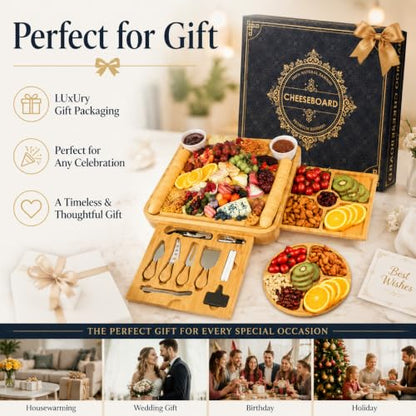 Charcuterie Boards Gift Set, Cheese Board Knife Set, Entertaining Party Food Displays, Entertaining Gifts, Up to 24 × 24, Servies Tray Worry-Free for Parties, Housewarming, Wedding Gift