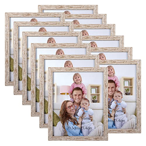 Giftgarden 8x10 Picture Frame Distressed Beige White Set of 12, Multi Rustic Wood Grain 8 by 10 Photo Frames Bulk for Wall or Tabletop Display - color: Distressed Beige, size: 8x10