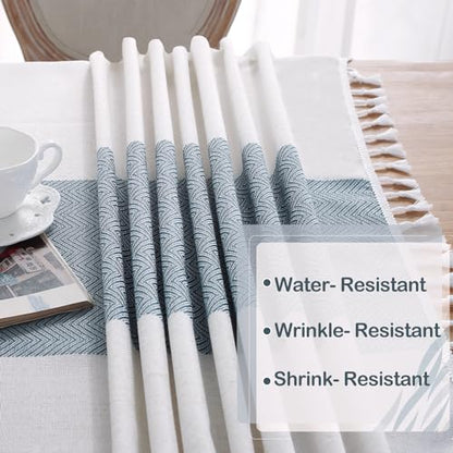Laolitou Tablecloth for Dining Table Rustic Farmhouse Kitchen Tables Cloth Coffee Tablecover, Cotton Linen Fabric Small Rectangle Table Cloths, Beige, Blue Stripe, 55x55 Inch - color: Blue Stripe, size: 55" x 55" (Square)