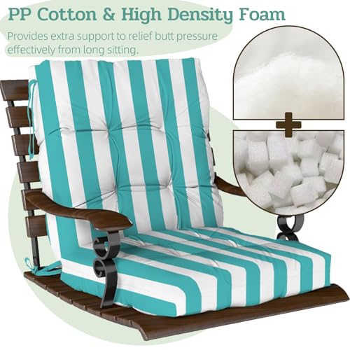 Outdoor Chair Cushions 42x21x4 Inch Set of 2, Lake Blue Stripe | Patio Cushions for Dining Rocking Chairs, High Back Soft Seat Pad with Ties, Waterproof Fade Resistant, Indoor Outside Use - color: Lake Blue White Stripes