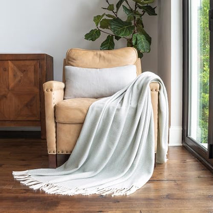 Merit Linens Herringbone Throw Blanket - One Size Eucalyptus - color: Herringbone Eucalyptus