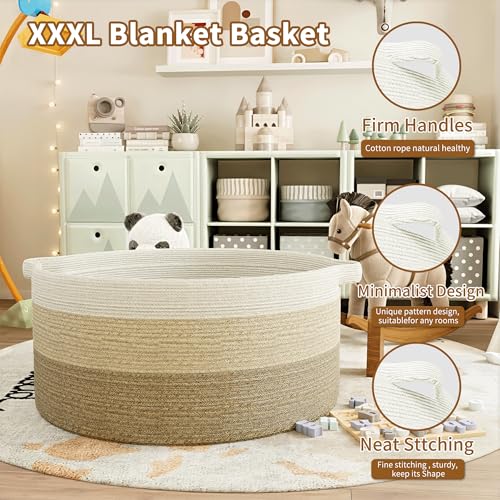 125L Extra Large Blanket Basket, 25" x 16" | Jumbo Laundry Woven Cotton Rope Basket with Handles, Baby Toy Storage, Gradual Brown - color: gradual brown, size: 1 Pack