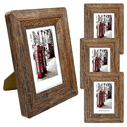 4x6 Wooden Picture Frames with Real Tempered Glass | Rounded Corner Barn Wood Frame, Kid-Safe Tempered Glass, Wall Mount & Tabletop Vertical Horizontal Photo Display - size: 4X6