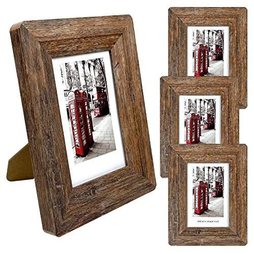 4x6 Wooden Picture Frames with Real Tempered Glass | Rounded Corner Barn Wood Frame, Kid-Safe Tempered Glass, Wall Mount & Tabletop Vertical Horizontal Photo Display - size: 4X6