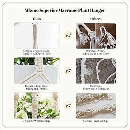 Mkono Macrame Plant Hanger 5 Pack Indoor Hanging Planters Basket with Hooks | 35"-61" Length Different Tiers & Sizes, Handcrafted Decorative Hanging Flower Pots Holder Stand, Boho Home Decor & Aesthetics