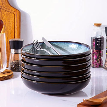 LERATIO 9.0" Ceramic Pasta Bowls Set of 6,38oz Large Stoneware Bowls Set | Reactive Glaze Serving Bowls Set,Wide Bowl for Pasta,Salad,Fruit & Noodles,Housewarming & Wedding Gift-Gray White - color: Gray White, size: Set of 4