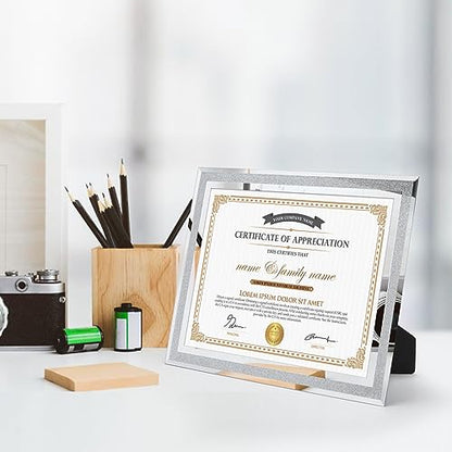 Hoikwo 8.5 by 11 Picture Frames, 6 Pack 8.5x11 Bling Glass Frames – For Small Business Licenses, School Certificates, Family Awards & Office Diplomas, Tabletop Display Only – Vertical or Horizontal - size: Bling-8.5x11-6 Frames