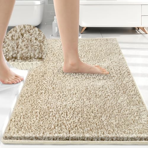 HDFK Bathroom Rugs Non Slip 30x20 Inches Soft 2 Tone Chenille Medium Pile TPR Backing | High Absorbency Solid Khaki | Tub Floor Bath Mat for Shower Area Transitional Decor Home - color: Khaki, size: 1'8" x 2'6" (Rectangular)
