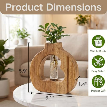 Plant Propagation Station with Glass Test Tube Vases, Wooden Stand Planter Terrariums for Hydroponic Plant Cuttings, Home Office Desktop Decor, Gift for Plant Lovers - size: 6.1"x5.9"