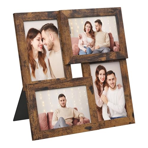 SONGMICS 4x6 Picture Frames Collage Wall Decor, 4-Pack | Photo Collage Frame, Multi Picture Frame Set with Glass Front, Hanging Display, Rustic Brown URPF025X01 - color: Rustic Brown, size: 4 Pack