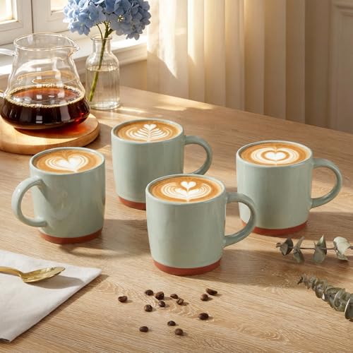 E-far Ceramic Coffee Mug Set of 4, 12oz Stoneware Coffee Cup with Handle, Porcelain Tea Cups, Modern Farmhouse Latte Mug Gift Set for Women & Men, Microwave Safe, Speckled Green - color: Speckled Green