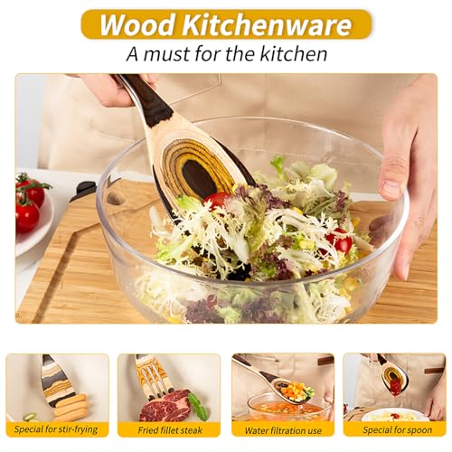 Gudamaye 7-Piece Brown Pakkawood Utensils Set – Sturdy, Eco-Friendly, Wooden Spoons for cooking, Wooden Utensil for cooking, Wooden Kitchen Tool, Home & Kitchen Gifts for Men and Women - style: Pakkawood 7 PCS Brown
