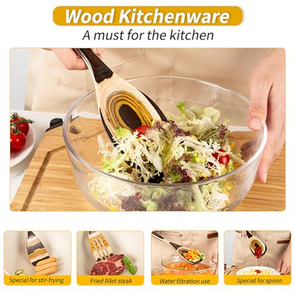 Gudamaye 7-Piece Brown Pakkawood Utensils Set – Sturdy, Eco-Friendly, Wooden Spoons for cooking, Wooden Utensil for cooking, Wooden Kitchen Tool, Home & Kitchen Gifts for Men and Women - style: Pakkawood 7 PCS Brown