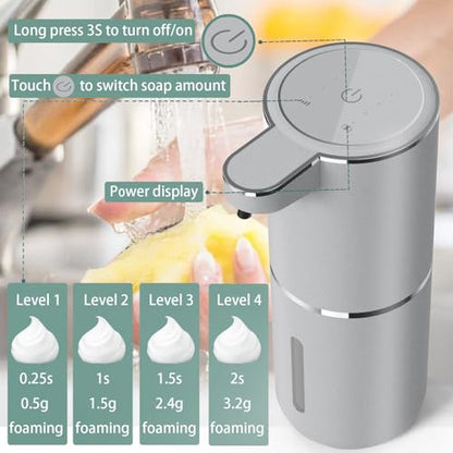 Automatic Soap Dispenser – Touchless Foaming Soap Dispenser 400ml USB Rechargeable Dispenser Electric Wall Mounted 4levels Adjustable Foam Soap Dispenser Pump for Bathroom Kitchen(Silver) - color: Silver, style: Foam