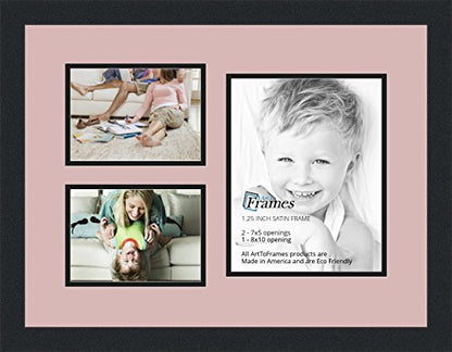 ArtToFrames Collage Photo Frame Double Mat with 1-8x10 and 2-5x7 Openings and Satin Black Frame - color: Seashell, size: 1 - 8x10 and 2 - 5x7
