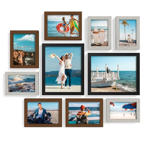 decorUhome 10 Pack Assorted Picture Frame Set for Wall & Tabletop, P0710MT | Black / Brown / Grey, Multi Size Picture Frame Includes Two 8x10 / Four 5x7 / Four 4x6 for Family Gallery Wall - color: Multi